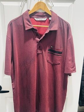 Travis Mathew Maroon Polo with Chest Pocket Stripe